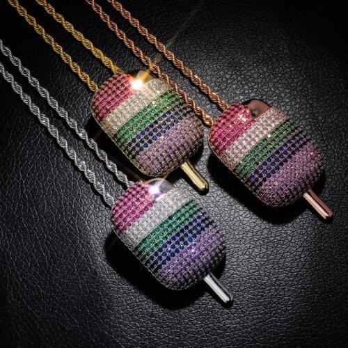 Iced Out Ice Cream Necklace & Pendant Multicolor Cubic Zirconia Mens Necklace Fashion Hip Hop Jewelry