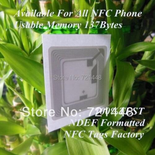 100pcs NTAG213 (NTAG203) NFC Stickers for all NFC mobile phone NDEF formatted NFC Forum Type 2 tag Usable Memory 144byte