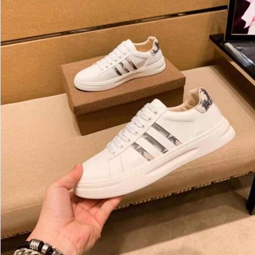 New All-Match Mens Casual White Shoes Korean Fashion Genuine Leather Breathable Flat Trainers Men Wear-Resistant Sneakers
