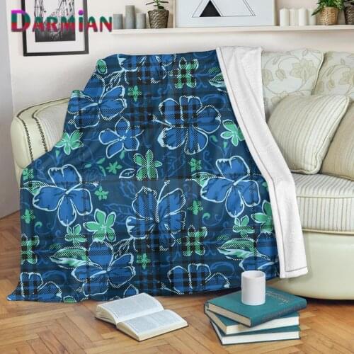 DARMIAN The New Hibiscus Flowers Fabric Design Summer Air Condition Blankets Soft Sofa Sherpa Blankets Bedding Sheet Kids Adults