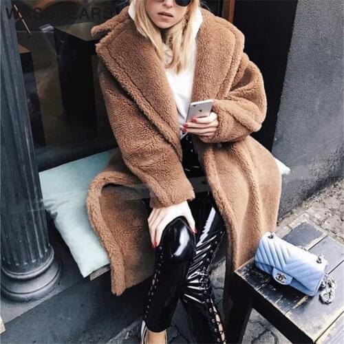 Winter coat women long 2020 faux fur coat women warm teddy coat double breasted turn down collar teddy coat korean streetwear