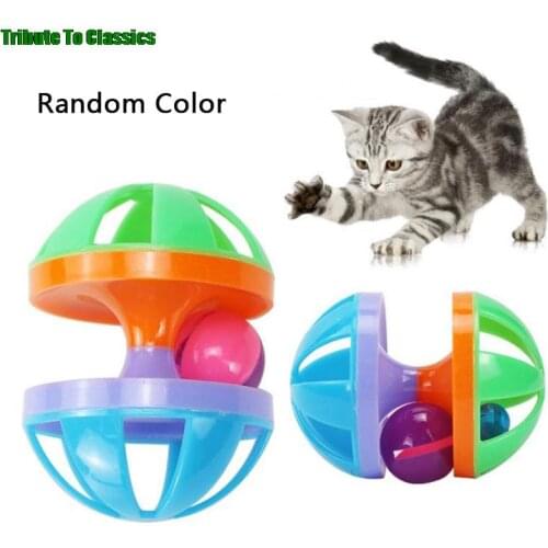 Plastic Rolling Plastic Pet Cat Interactive Bell Ball Teaser Squeaky Pet Chew Toy Exerciser Cat Toys Interactive Pet Supplies
