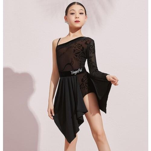 Latin Dance Dress Girls Fashion Printed One-Sleeve Performance Clothing Cha Cha Rumba Samba Tango Dancing Stage Wear DNV13365