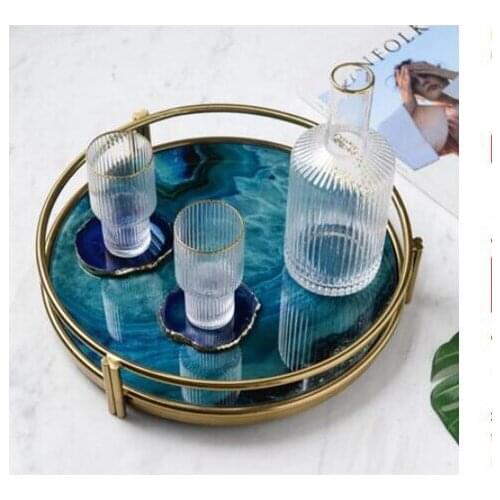 Light Luxury Glass Agate Pattern Storage Tray Display Plate Sample Room Decoration Home Decoration Storage Tray