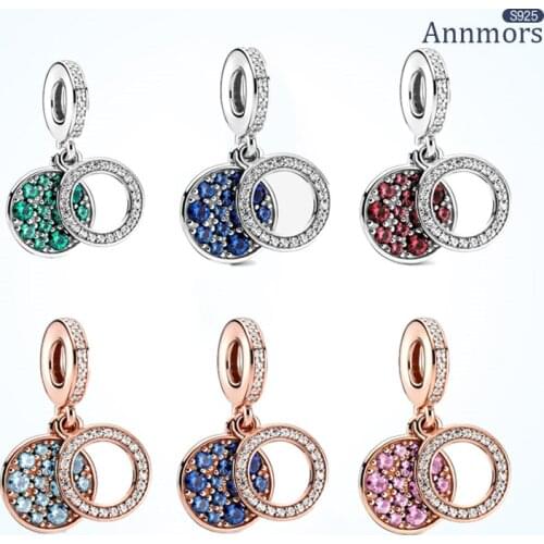 925 Sterling Silver Charm Fit Original Pandora Bracelet Double Round Colored Zircon Bead Make Gifts Women Jewelry Elegant Charms