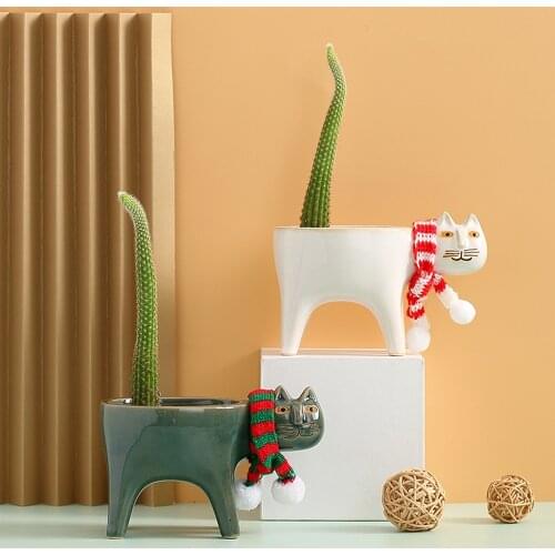 RBCFHl 1PC Cat Flowerpot Animal Ceramic Flowerpot Cute Vase Cactus Succulent Plants Potted Flower Arrangement Home Decoration