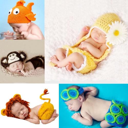 Cartoon Animal Style Baby Handmade Photo Prop Outfit Clothes Cute Wool Knit Crochet Photography Hat Cloth Set