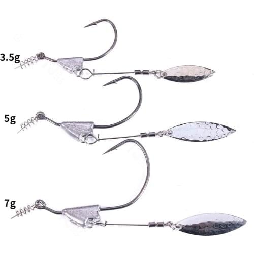 5pcs Offset Fishing Hooks Lead Weighted Crank Hook with Spoon Soft Baits Hook Add Lead Weight Worm Jig Hook for Bass Fishing