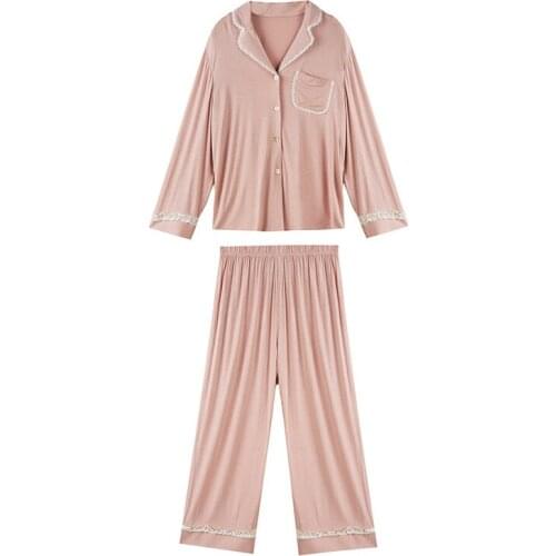 S036 pajamas women autumn long-sleeved cute lace thin soft worn outside pijama set