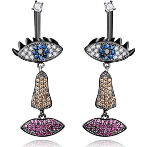 Zlxgirl jewelry Europe fashion design Red lips mouth shape party stud earring jewelry fine colorful pave zircon copper earring