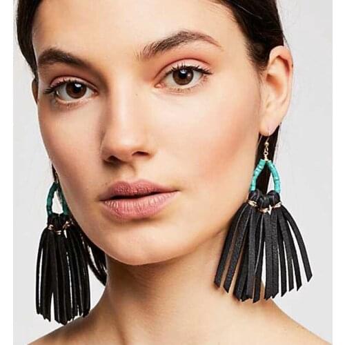LUNA CHIAO 2020 Fall Winter new Jewelry BOHO Suede Tassel Drop Earrings Natural Stone Quartz Beaded Statement Earring