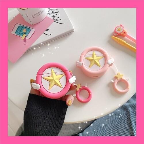 Card Captor Sakura Magic Wand Star Silicone Case For Airpods Apple Finger Strap Lanyard Earphone Protective Bag Box Shockproof