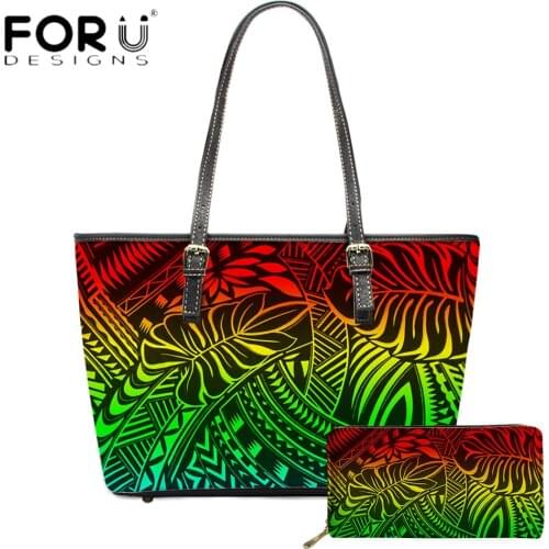 FORUDESIGNS New Trend Women Shoulder Bag Set Hawaii Polynesian Tribe Pattern 3D Printing Luxury Leather Handbag And Clutch Purse