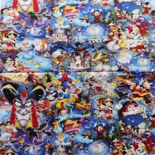 Disney Mickey Aladdin Princess Cheshire Thin 100% Cotton Fabric for Girl Clothes Hometextile Cushion Cover Needlework DIY