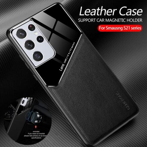 S 21 S21+ Case Car Magnetic Holder Leather Case For Samsung Galaxy S21 Ultra 5G S21 Plus Plexiglass Silicone Phone Cover Fundas