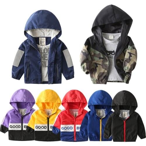 1-7 Years Boys Windbreaker Clothes Jackets Boys Coat Hooded Fashion Jackets Print Childrens Autumn Winter Clothing