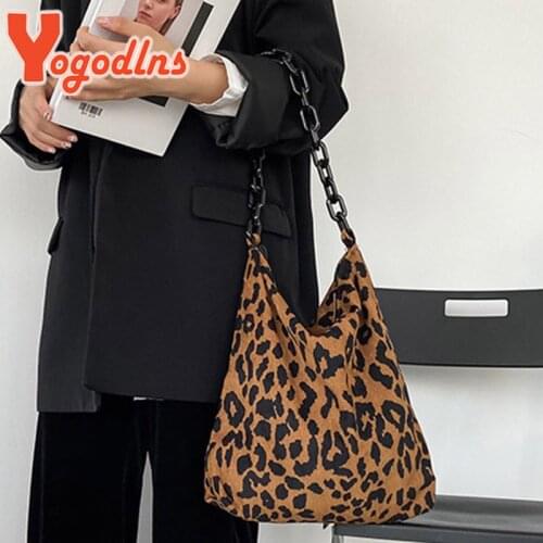 Yogodlns Corduroy Leopard Tote Bag Female Acrylic Chains Shoulder Bag Large Capacity Handle Bag Shopping Lady Handbag Tote Bolso