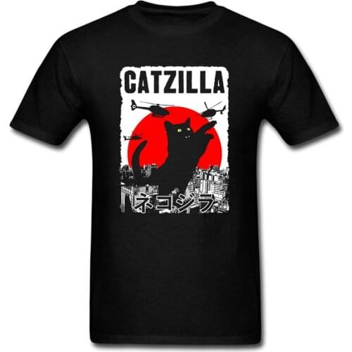 Funny Catzilla T Shirts Men Vintage Sunset Style Cat Printed tee USA size