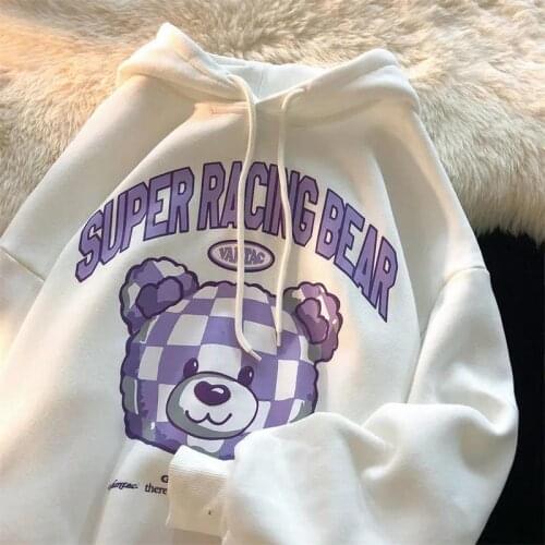 Punk Goth Funny Bear Printed Hoodies Women Oversized Sweatshirt Kawaii Clothes for Teens 2021 Autumn New Korean Fashion Pullover
