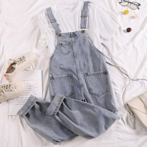 Womens Jumpsuits Wide Leg Casual Denim Overalls Autumn Rompers Women Jeans Jumpsuit Large Size 2021 Loose Casual Denim Rompers