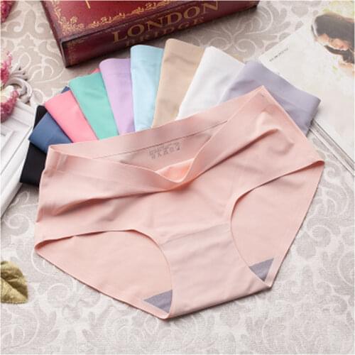 Plus Size Womens Erotic Lingerie Solid Color Briefs Sexy Ice Silk Mid-waist Seamless Thong Comfortable and Breathable Underwear