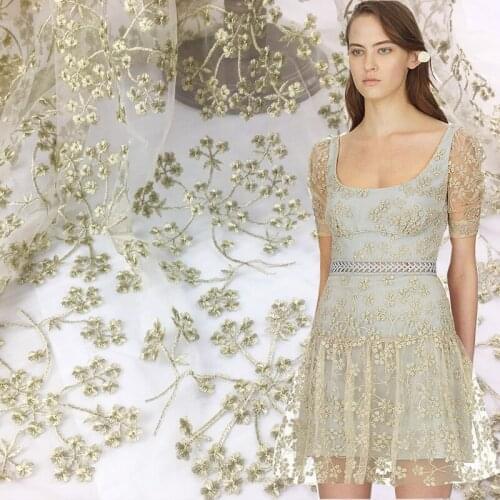 2yards 2018 New Gold Thread Flower Embroidery Mesh TulLe Lace Fabric High Quality African Lace Fabrics For Wedding Party Dress