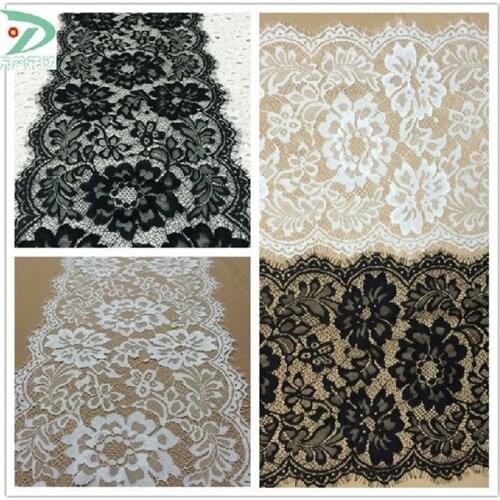 3Meters Black/ Ivory Dress Lace DIY Garment Accessories Material white Lovely Eyelash Lace Trim 26cm