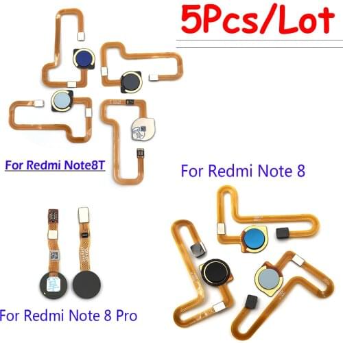 5Pcs,New Home Button Fingerprint Sensor Flex Cable For Xiaomi Redmi Note 8 8T 8 Pro Menu Return Touch Sensor Ribbon Replacement
