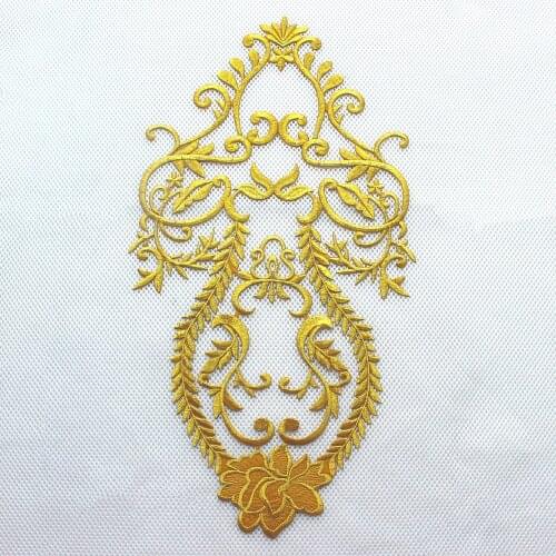 Iron On Appliques Gold Embroidery Flower Cosplay Costumes Garment Patches Embroidered Garment Trims Gold And Silver 48cm*26cm
