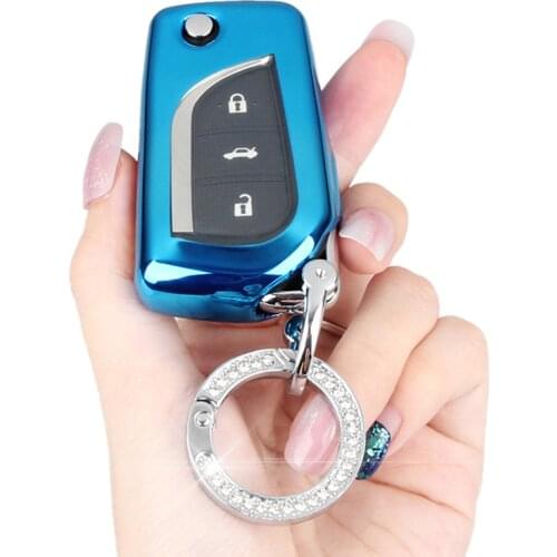 Car Key Fob Cover Case for Toyota Fortuner Tundra Camry RAV4 Corolla Highlander Key Holder Protector with Keychain