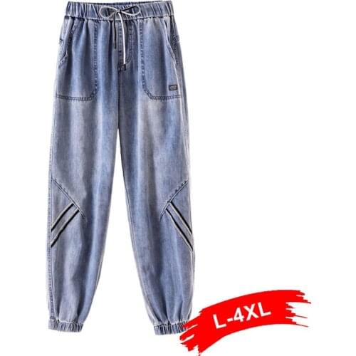 Plus Size Harajuku Loose Drawstring Cargo Pants 4xl Women Streetwear High Waist Big Pockets Capris Denim Jeans Jogger Trousers