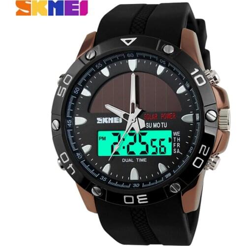 Watches Men Waterproof Solar Power Sports Casual Watch Man Mens Wristwatches 2 Time Zone Digital Quartz LED Clock Men