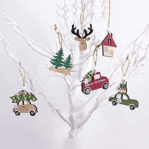 3pcs Christmas Wooden Decoration Pendant Creative Car Deer Christmas Tree Decoration Pendant