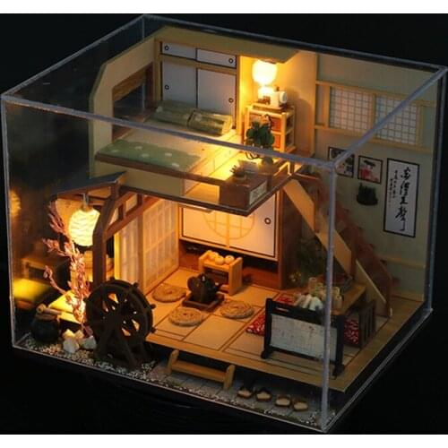 3D Wooden Miniature Dollhouse Furniture House Japanese Style Model Building Birthday GiftsToys for Children Diy Doll House Kit