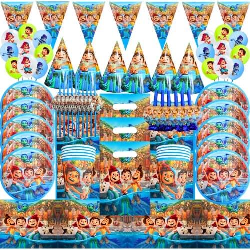 Disney Pixar Luca Theme Kids Birthday Party Decoration Supplies Sea Monster Paper Disposable Tableware Cartoon Party Balloon Set