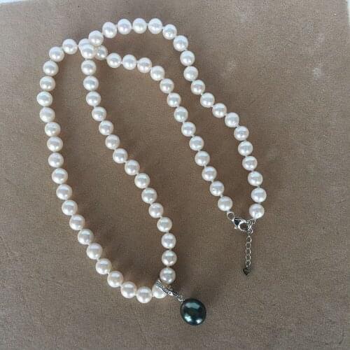 22 inch high luster LONG NECKLACE nature tahitan pearl and 100% NATURE FRESHWATER ROUND PEARL-7 MM AA+ pearl