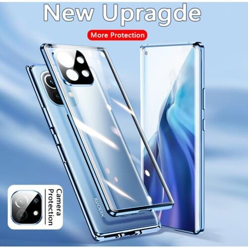 Double-Side Full Cover Magnetic Phone Case For Xiaomi Mi 11 Transparent Shockproof Flip Case For Xiomi Xiami Mi 11 Mi11 5G Funda