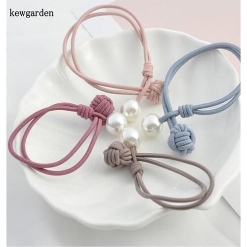 Kewgarden Cute Pearl Hair Ring Female Tie Rope Version Headwear Band Hairband Rubber DIY Bow Accessories 20pcs /lot