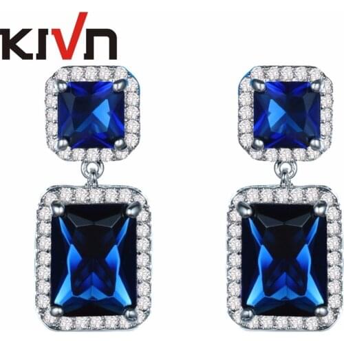 KIVN Fashion Jewelry Princess Pave Blue CZ Cubic Zirconia Womens Girls Wedding Bridal Earrings Brithday Gifts 6pcs Lot Wholesale