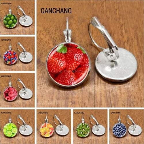 Strawberry, fruit earrings, cherry-shaped, blueberry, pineapple earrings fruit jewellery handmade glass convex earrings