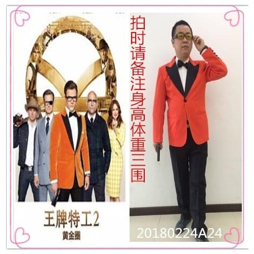 Kingsman 2 ThE Golden Circle Eggsy Unwin Orange Gentleman Suit Halloween Cosplay Costume B002