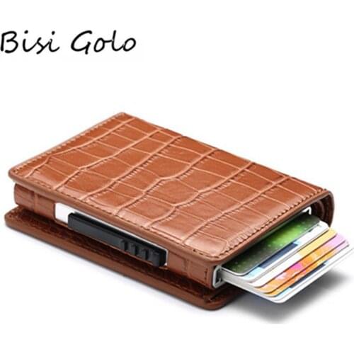 BISI GORO Leather Credit Card Holder Aluminum Alloy RFID Blocking Card Wallet for Men and Women PU Leather Business Holder