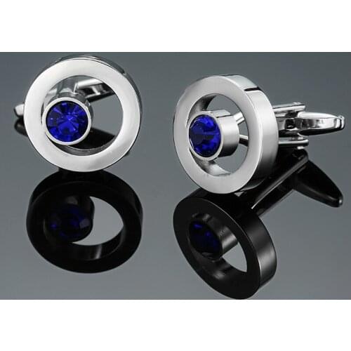 DY Brand new high-end luxury design silvery round blue crystal Cufflinks Mens French shirt Cufflinks free shipping
