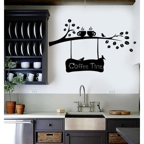 Cafe Relax Time Wall Decal Vinyl Art Coffee Beans Drink Birds Kitchen Decor Wall Sticker Removable Room Decoration Poster Z138