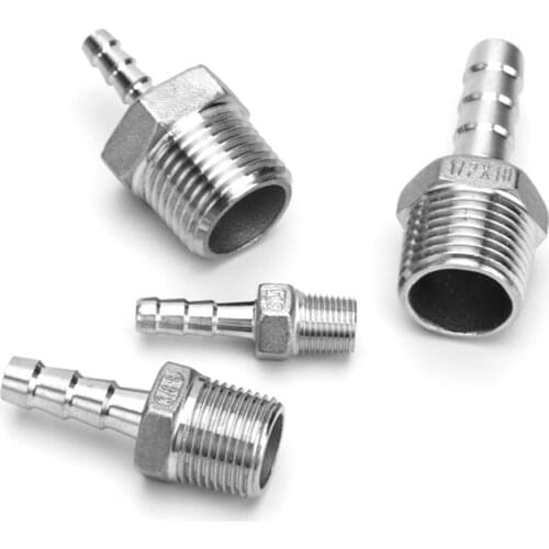 1PCS 1/8" 1/4" 3/8" 1/2" 3/4" 1" BSP Male Thread To 6/8/10/12/13/15/16/19/20/25/32mm Hosetail Barb Connector 304 Stainless Steel