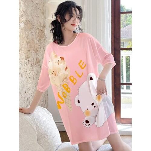 Sexy Nightdress 2021 New Summer Silk Womens Nightie Short-Sleeve Sleepshirts Nightgowns Loose Big Size Pajamas Lounge Sleepwear