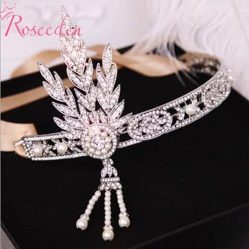 New 2016 Fashion Hair Accessories The Great Gatsby Daisy Crystals Pearl Tassels Hair Hoop Headband Wedding Bridal Tiara RE148