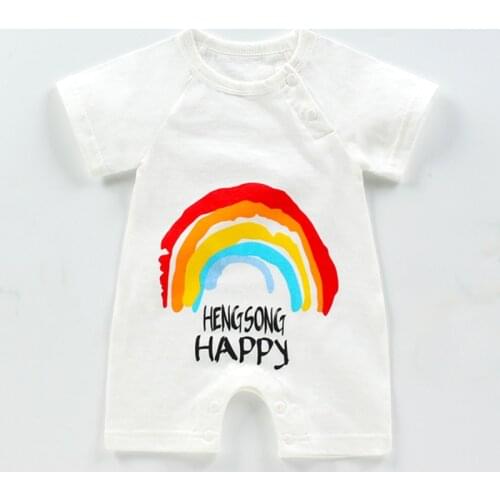New Summer White Baby Clothing Short Sleeve Cotton Rompers Rainbow Onesies Shortalls Infant Boys Girls Climbing Body Suits