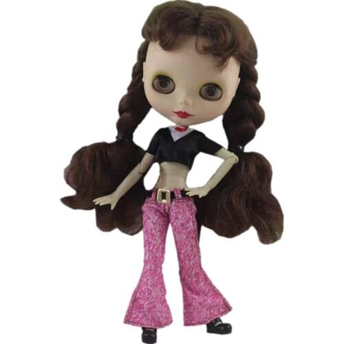 Charming Black Shirt Crop Top Bell-bottom Pants Trousers Clothes For Blythe Outfits Blyth Doll Clothes Azone 1/6 BJD Accessories