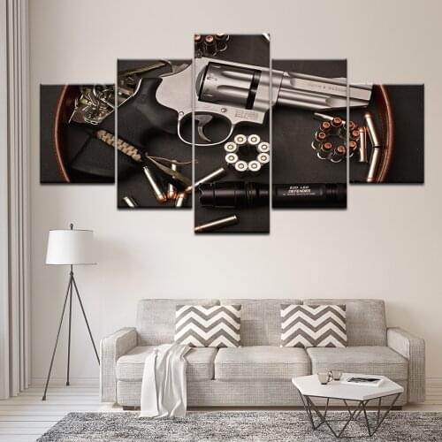 Framed Abstract 5 Panel Gun Modern Home Decor Canvas Print Painting Wall Art Picture For Living Room Modular Picture artwork